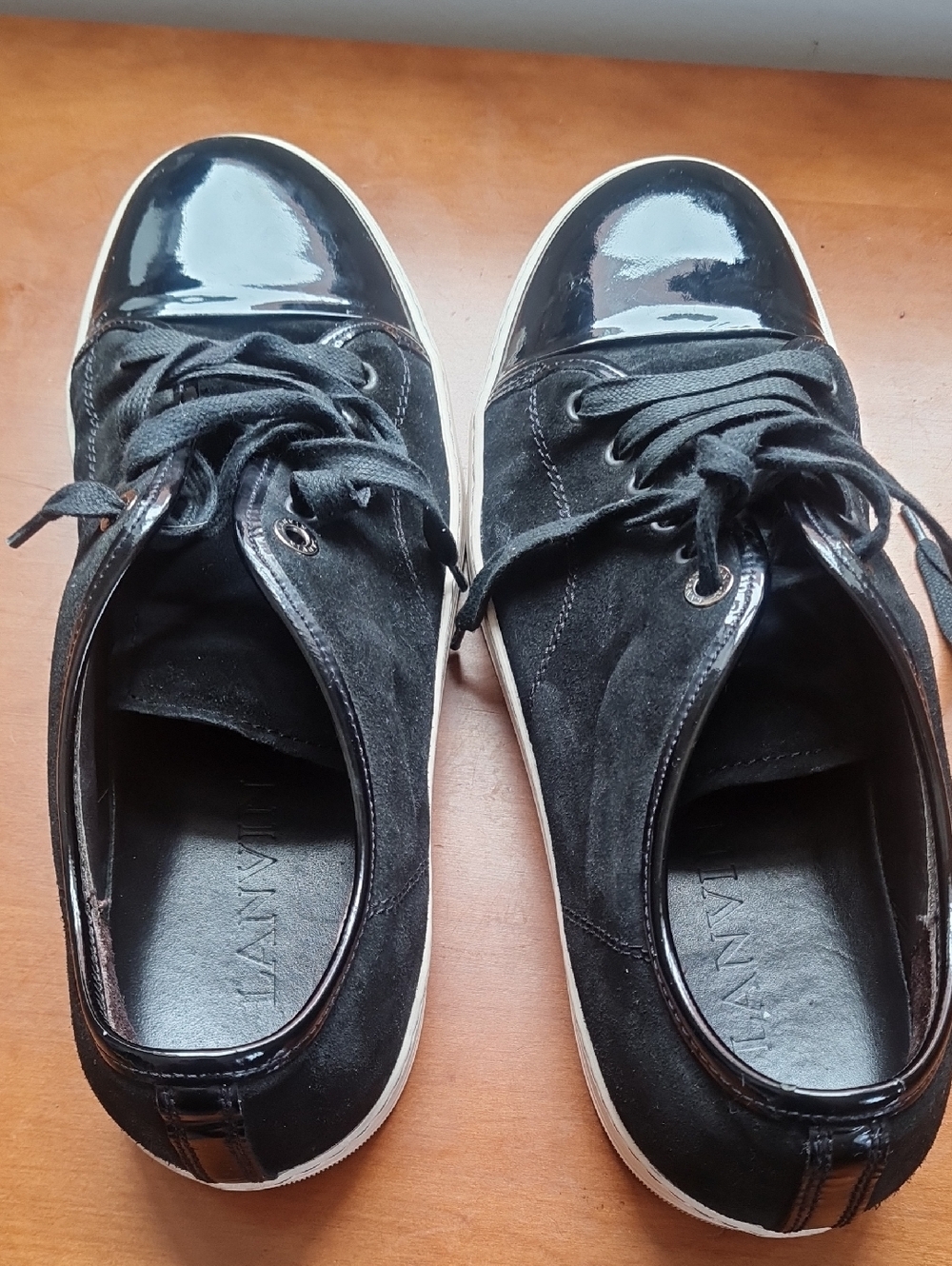 Lanvin Black Suede Sneakers with Patent Toe Cap, Size 10